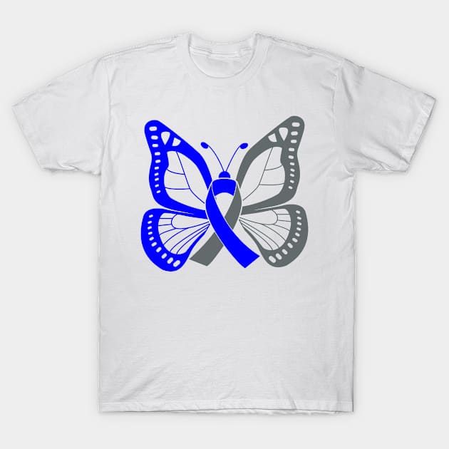 Blue and Gray Butterfly Awareness Ribbon T-Shirt by FanaticTee